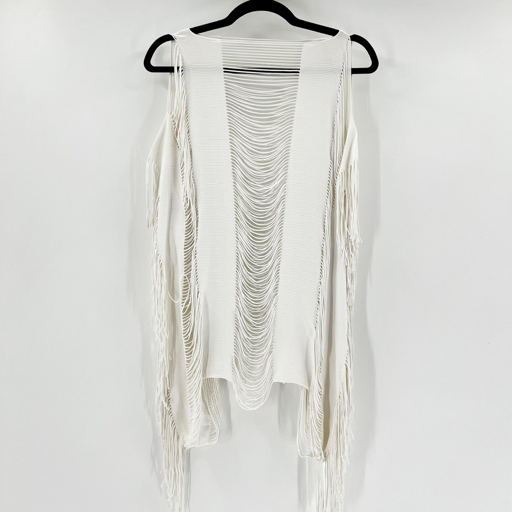 PilyQ Barcelona Swim Cover‎ Up Women XS/S White Excellent Fringe Shredded Back